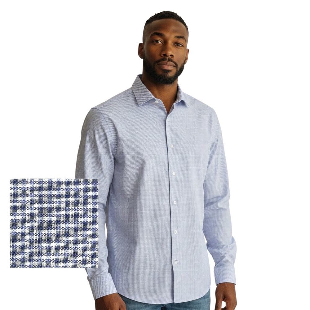 Size M/L? 16/34-35 Saks Fifth Avenue TRIM FIT Mens Dress Shirt Gingham Blue